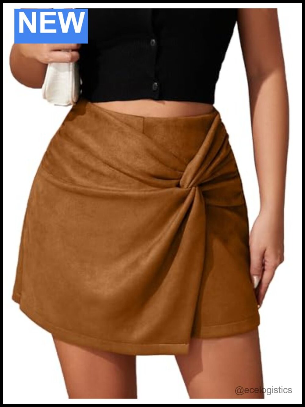 Faux Suede Twist Knot Mini Skort High Waist Asymmetrical Zipper Western